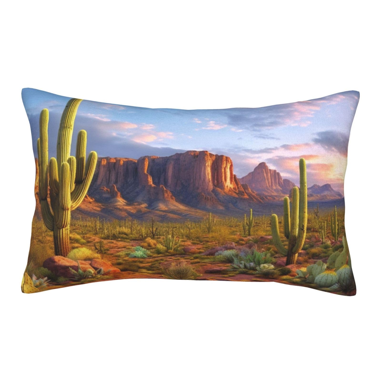Velvet Pillowcases 16"x24" Ultra Soft Breathable Pillow Cases, Luxury Fuzzy Throw Pillow Covers with Zipper, Cactus Landscape Pillow Shams All Seasons Decorative Cushion Cases for Couch