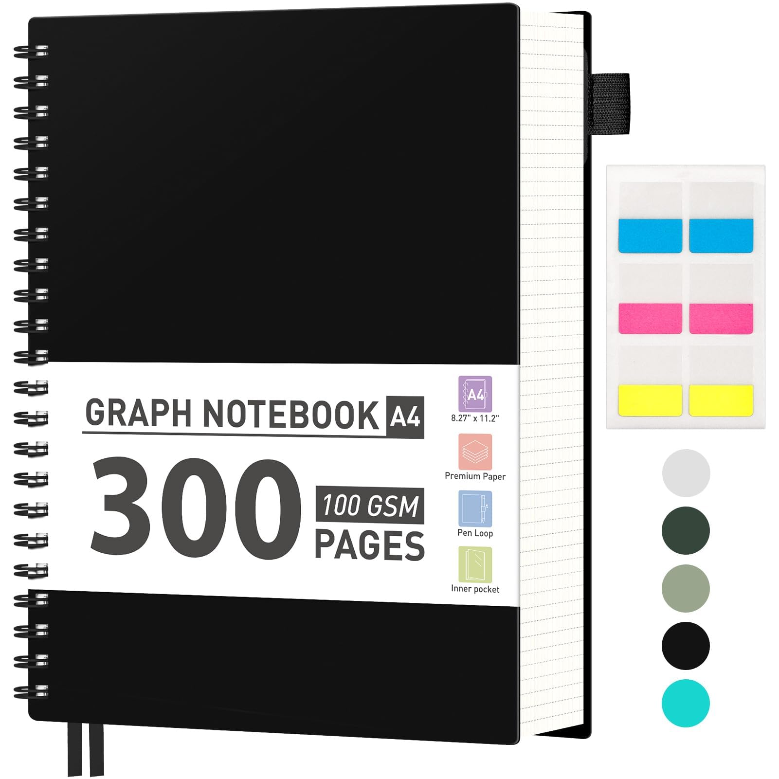 AHGXG Graph Paper Notebook, 300 Pages Spiral Notebook 8.5" x 11", A4 Large Grid Paper Notebook, 100gsm Thick Paper, Plastic Hardcover Journals for