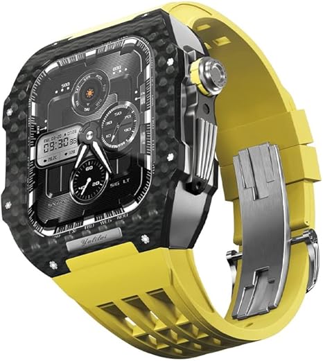 bedcy carbon fiber case strap for apple watch band 4445mm series rubber strap modification kit compatible with iwatch 8 7 6 5 4 se series upgrade mo