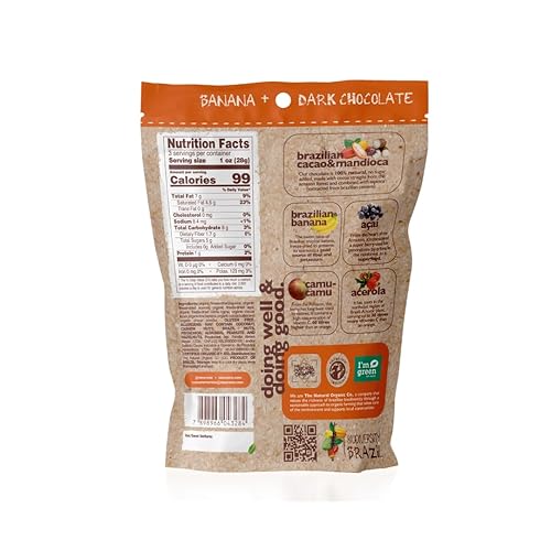 Vista 9 de Naturanic Bocadillo de plátano liofilizado cubierto de chocolate negro brasileño, sin gluten, sin azúcar, todo natural, orgánico, vegano, paquete