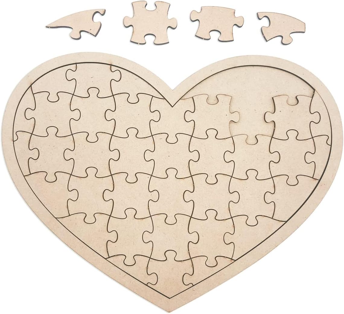 3 Pack Blank Wooden Heart Shaped Jigsaw Puzzle 11.2x8.4 Inch Unfinished Wooden Puzzle Board Heart Shaped Canvas for DIY