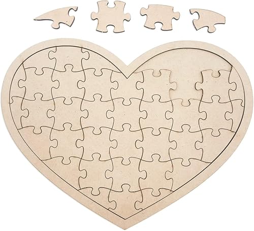 Miniatura 7 de Paquete de 3 rompecabezas de madera en blanco en forma de corazón sin terminar, tablero de madera en forma de corazón para bricolaje con 39 piezas