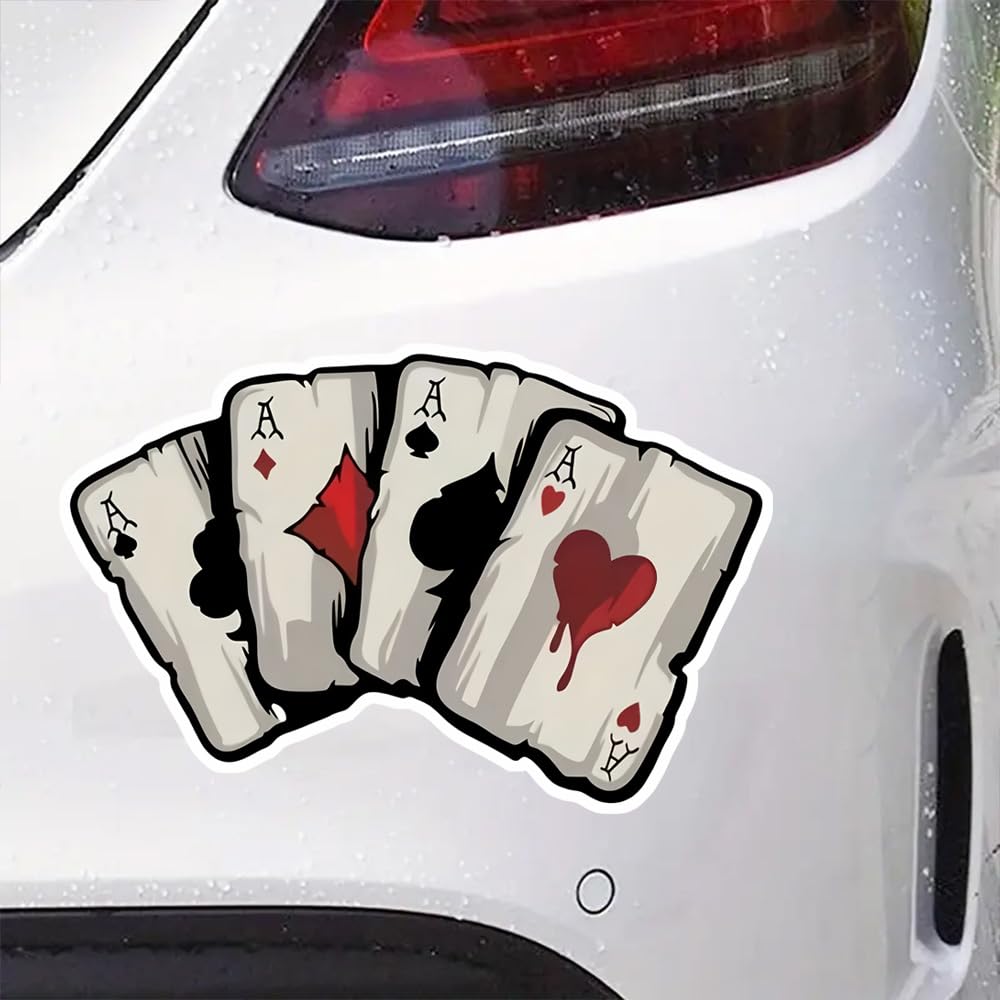 2 adesivi con asso di picche, cuori, club e diamanti, 14 x 9 cm, accessori esterni in vinile impermeabile, adesivi divertenti per auto, camion, moto, pareti, laptop e altro | CZ53