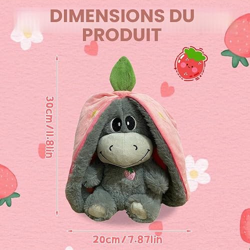 KUWUNG Peluche âne qui respire, âne en peluche de 32 cm avec battement de cœur, respiration, musique et lumières, douce peluche poupée fraise avocat, peluche âne qui respire pour soulager l'anxiété - 2