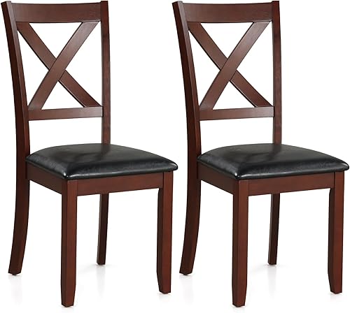 Giantex Juego de 2 sillas de comedor de madera, sillas de comedor tapizadas de piel sintética con patas de madera de goma, silla de cocina vintage disponible en Yaxa Guatemala