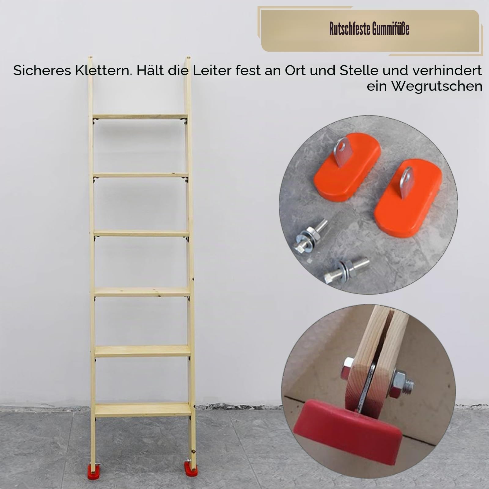 Échelle en bois pour lit superposé – 10 cm de large – Marches antidérapantes, patins et supports à crochets – Échelle de rechange idéale pour lits superposés, lits cabanes et camping-cars