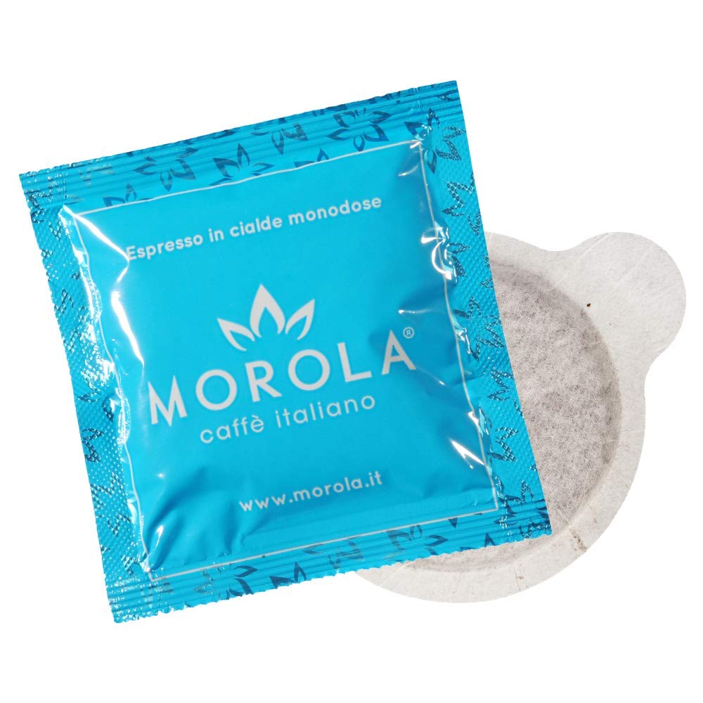 Morola Caffè Italiano - Sabor Descafeinado - Envase de 150 Vainas Biodegradables - Café en Monodosis ESE44 - Compatible con Máquinas de Café Espresso - Made in Italy (150 Vainas)