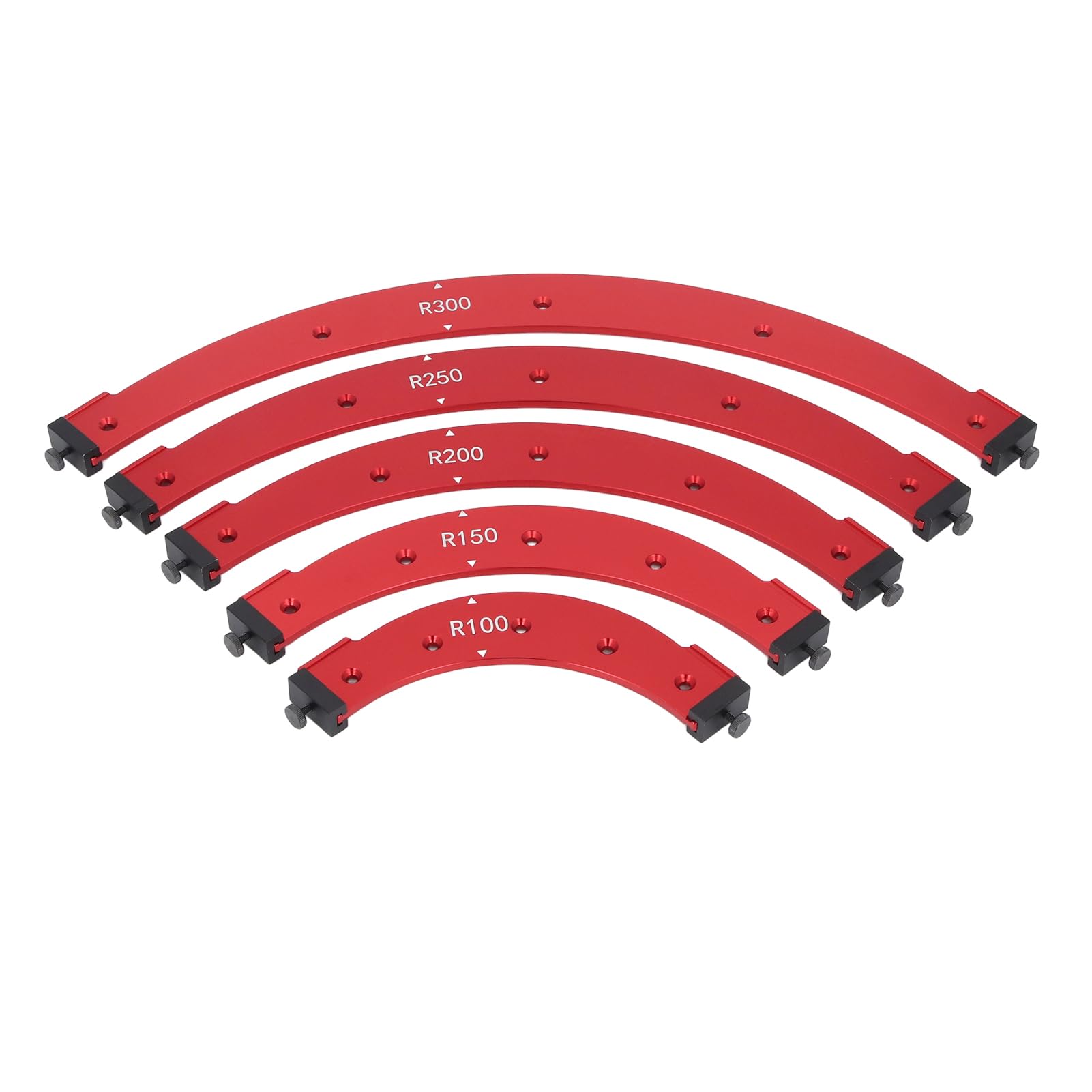 Set di modelli di maschere angolare in lega di alluminio R100-300, guida per router per la lavorazione del legno a 5 pezzi per bordi del gabinetto, strumento di taglio manuale per