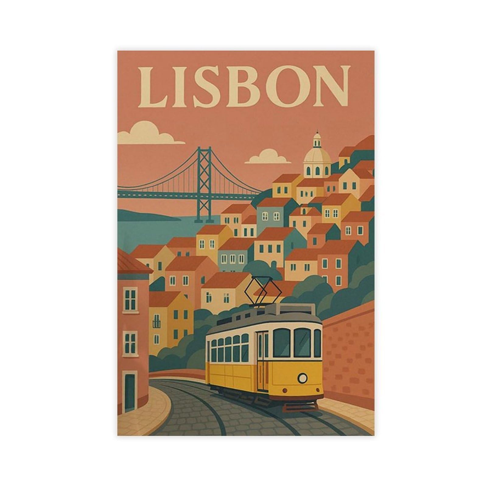 QIOTBVV Travel Poster for Lisbon, Portugal Canvas Poster Bedroom Decor Landscape Office Room Decor Gift 24" L X 36" W