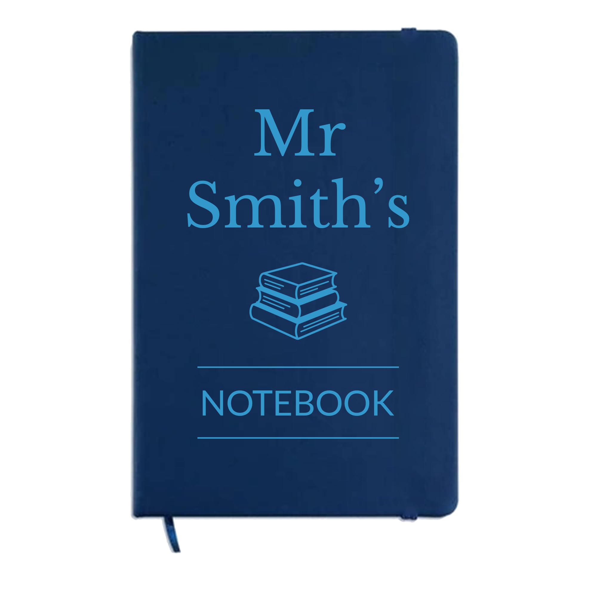 Chicken Craft Personalised Teacher Notebook with Book Design - Custom Name Gift for Male Teachers or Staff - A5 Lined Hardback Journal for School or Classroom (Blue)