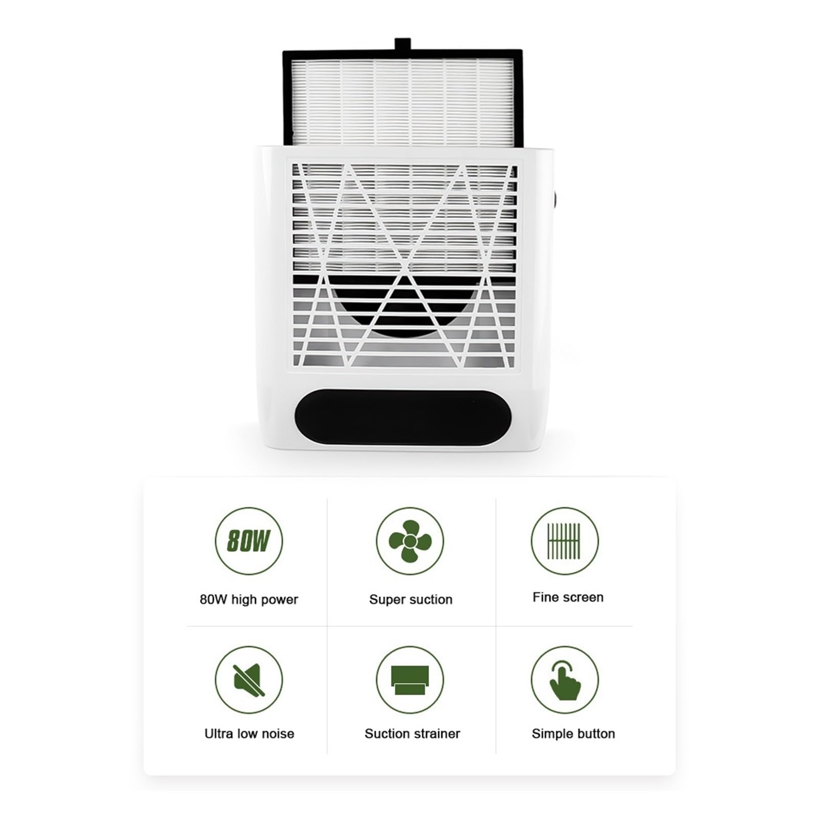 MRKU Aspirateur à poussière pour Ponceuse à Ongles, Filtre Lavable, Aspiration silencieuse, Ventilateur Puissant 80 W avec équipement de manucure Amovible