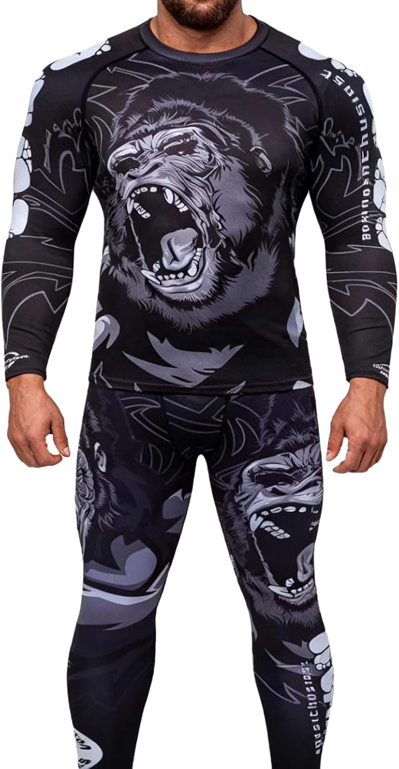 Cody Lundin Men's Compression Long-Sleeved T-Shirt Trousers Athletic Base Layer Cool Dry Workout Fitness Set Slim Body Shaper