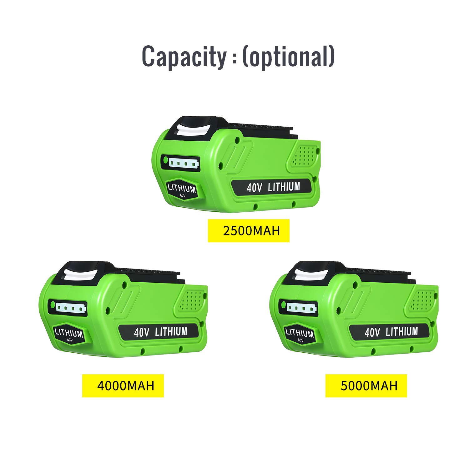 Batería Recargable de Iones de Litio de 40 V, 2500 mAh, Compatible con GreenWorks GMAX, reemplaza a 29472 29462, Compatible con los Modelos 20302 20672 24252 20202 22262 20322