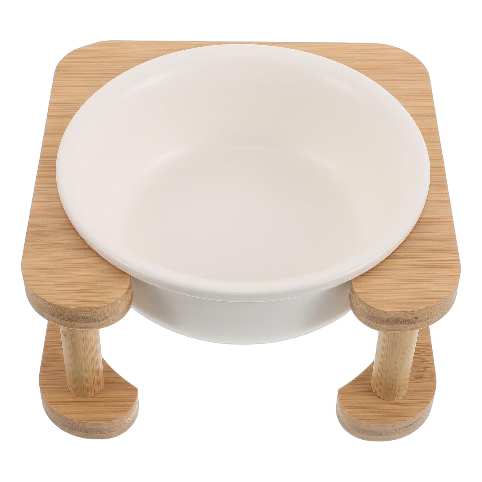 Gamelle Surélevée en Céramique 600 ML avec Support en Bois Blanc Distributeur de Nourriture pour Animaux D’intérieur Bol Stable Anti-Renversement pour Chiens et Chats,