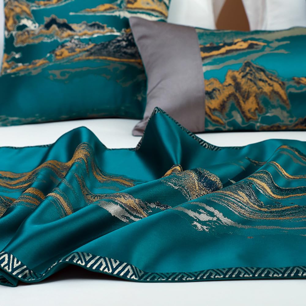 QRGMKL Nouveau Chemin de lit Simple Chinoiserie Foulard de lit Jacquard Tissu Chemins de lit et Coussins Assortis Couvre-lit Doux sans décoloration pour Chambre hôtel-Green|2 Pillowcases(30X50cm