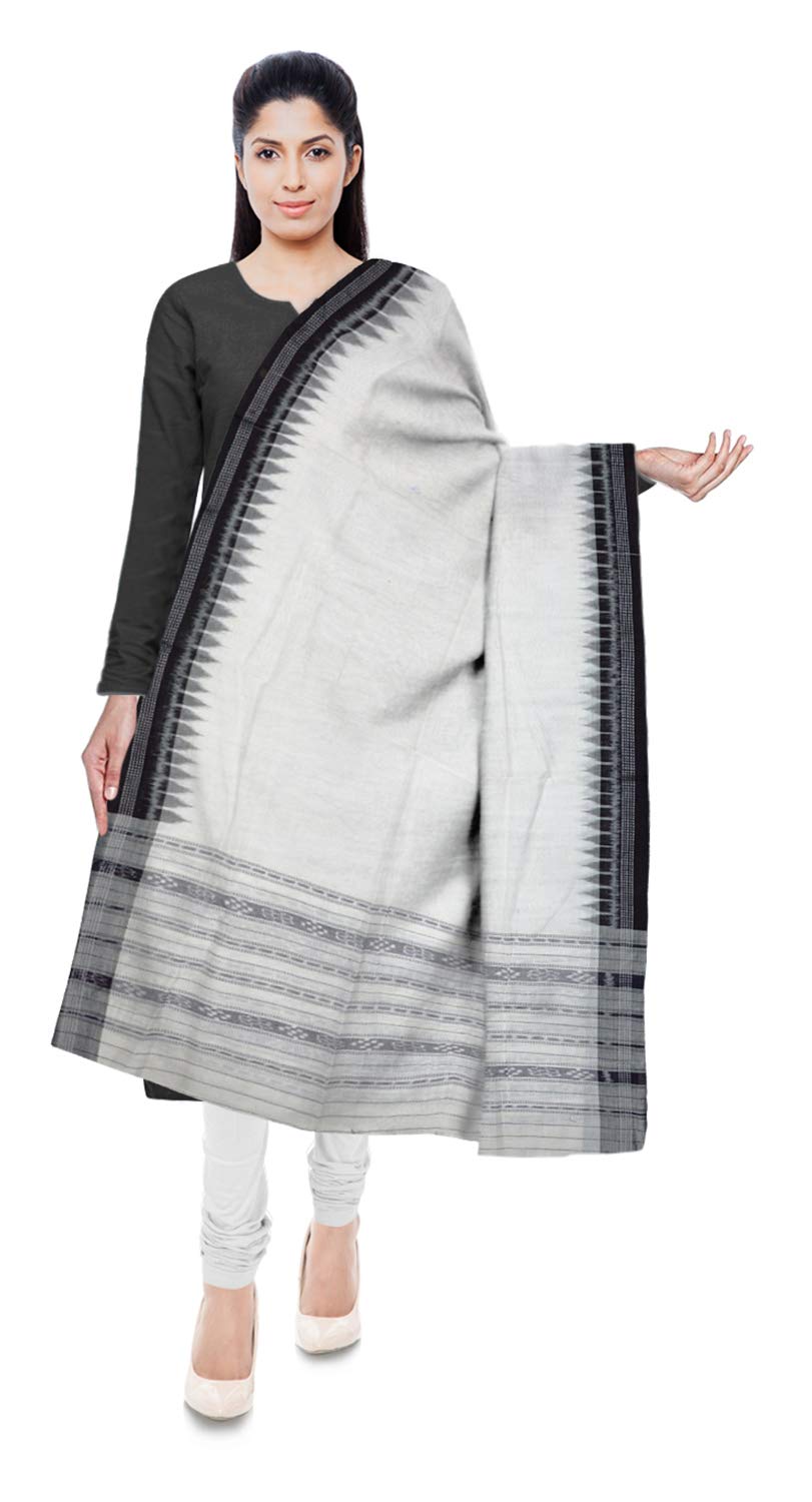 odishahandloom Ikat Tie & Dye Handloom Women's Stole (White)-picture-48