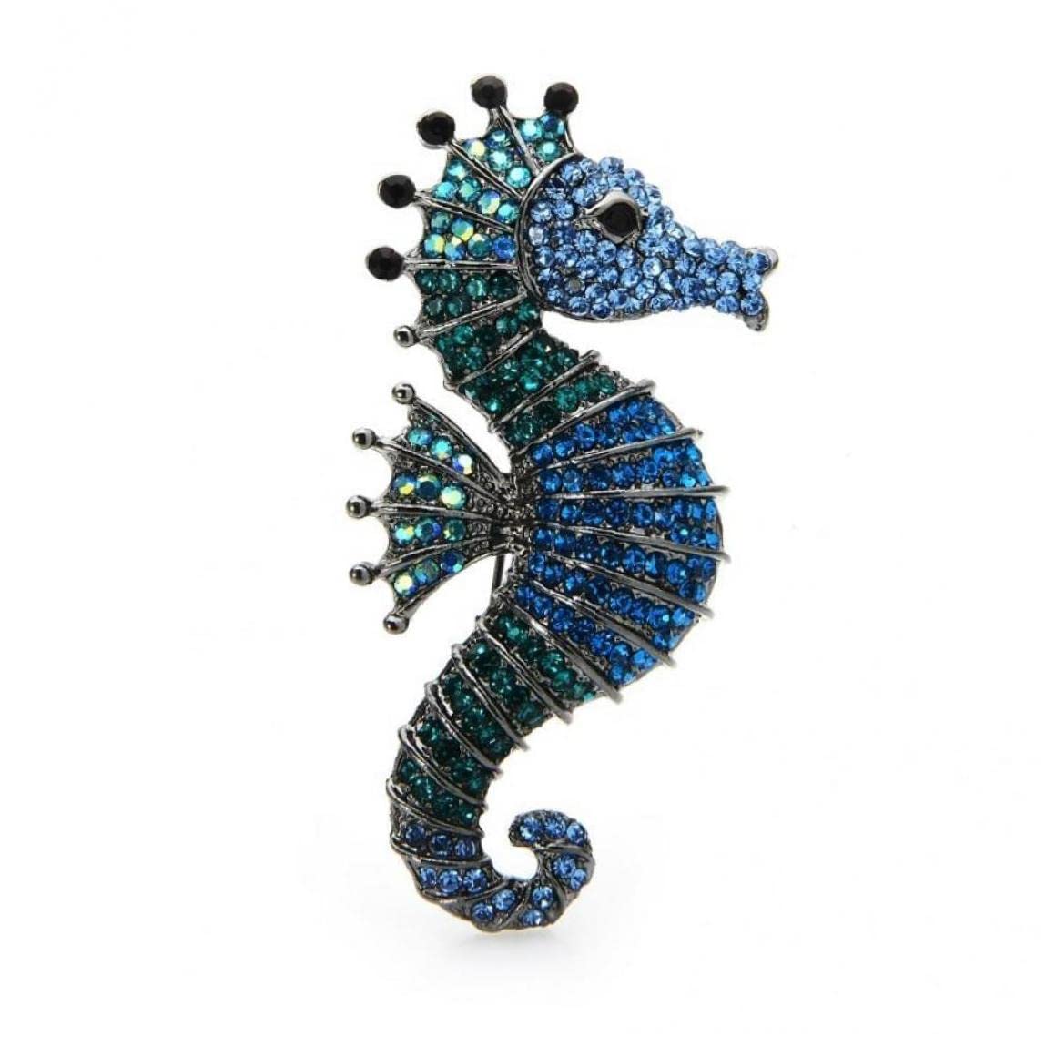 Froiny Women's Multicolor 1Pc Sparkling Rhinestone Seahorse Brooches 3-Color Sea Animal Office Casual Brooch Pins Gifts