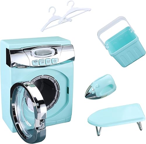 NKTOIEYS Juego de lavadora y secadora de juguetes para niños, juego de ropa de juego para niños, hogar, escritorio, dormitorio, regalo (azul)
