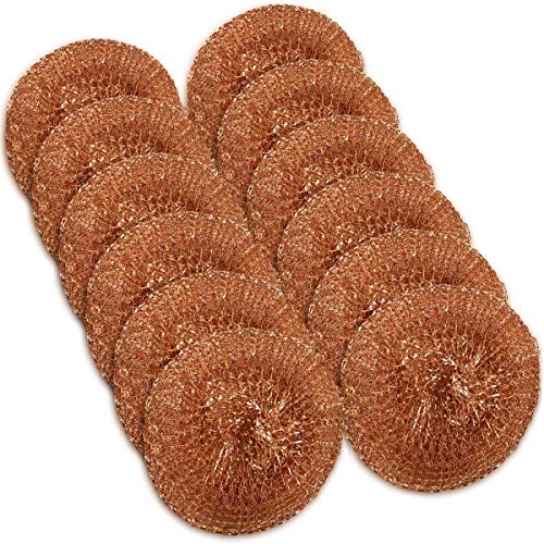 12 Pack Copper Coated Scourers Steel Wool Scrubbers Metal Scouring Pads Kitchen Scrubbing Sponges for Cleaning Dishes Pots Ovens Pans