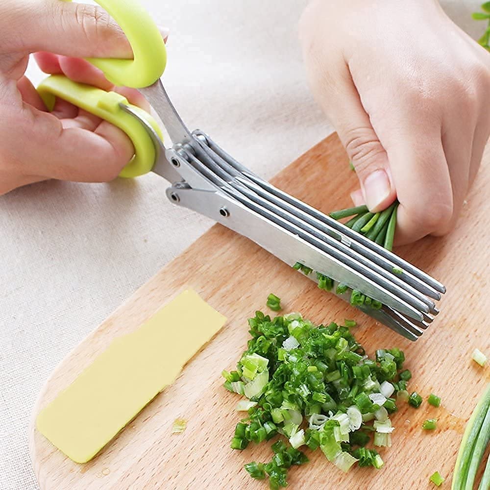 Multicolor Herb Scissors, Multipurpose 5 Blade Kitchen Scissor, Stainless Steel Herb Cutter Scissors, Chopper Scissors, with Cleaning Comb, for Chopping Basil Chive Parsley Vegetables