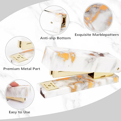 Miniatura 4 de Suministros de accesorios de escritorio de oficina, juego de 13 piezas de decoración de escritorio de mármol dorado para mujer, bonito kit de