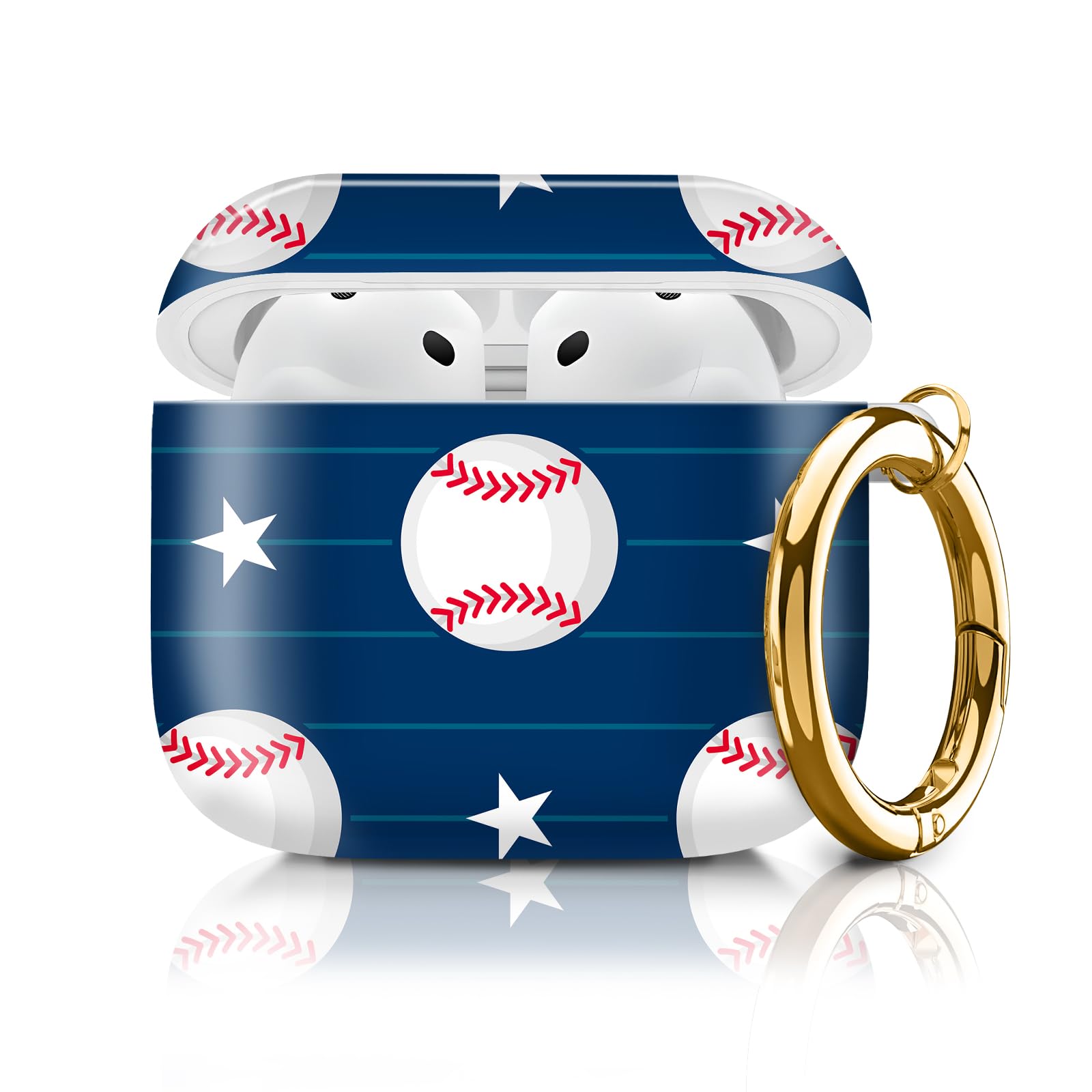 Compatible with Apple Airpods 4th Generation Case Cover(2024), Protective TPU Soft Cases Cover Rugged for Airpod 4 Case with Golden Keychain for Women Men（Baseball Star）