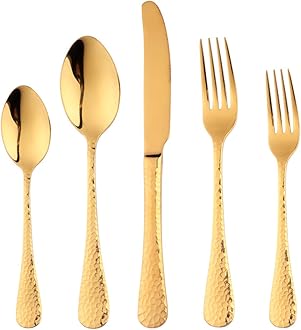 20-Piece Gold Plated-Flatware Silverware Set, Bisda Stainless Steel Cutlery Sets, Multipurpose Use for Home, Kitchen, Restaurant, Hotel Tableware Utensil Service for 4