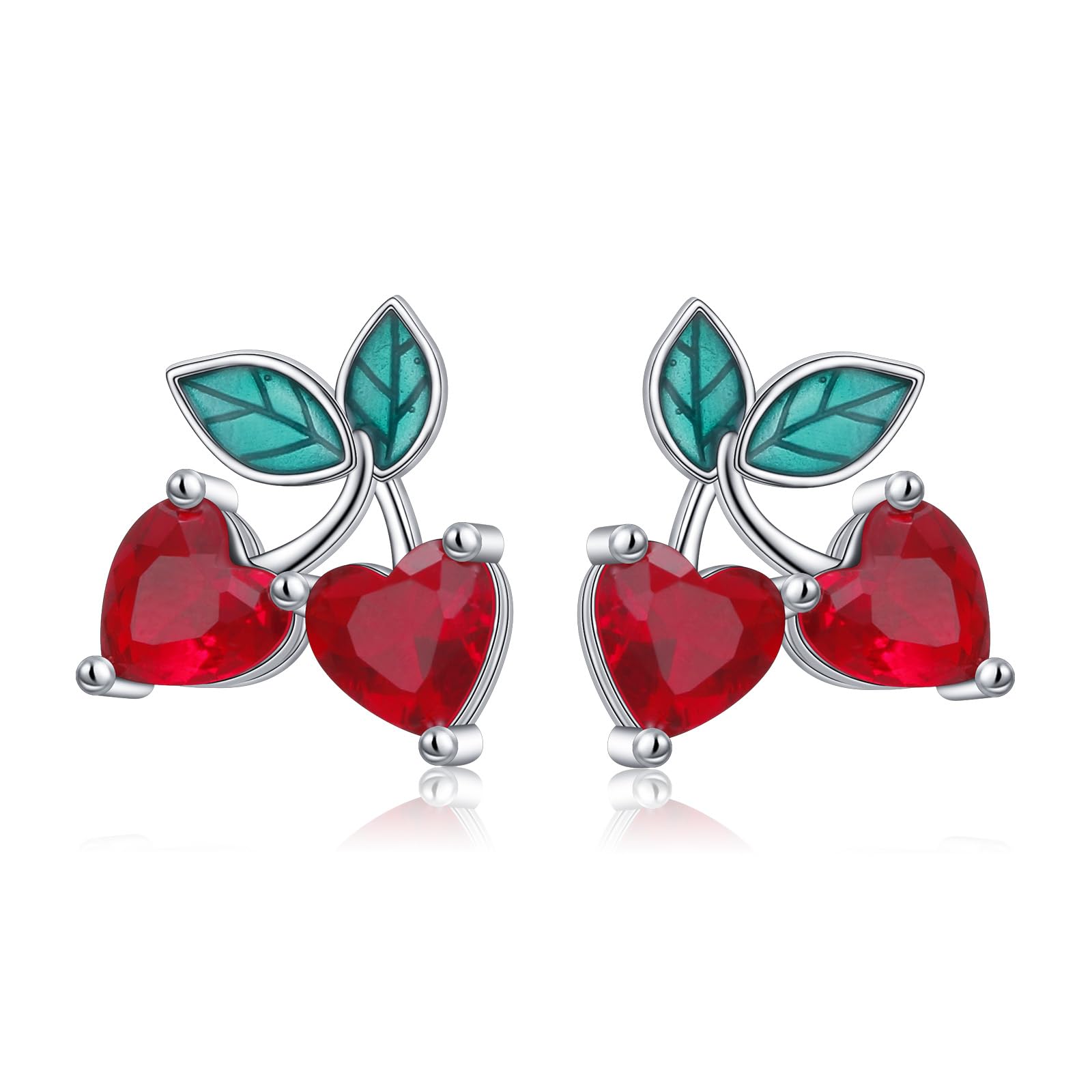 925 Sterling Silver Cherry Stud Earrings Red Fruit Cherry Jewelry for Women Wife