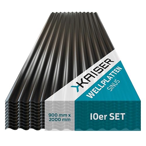 KAISER plastic® 10er Set Wellplatte | Xtra Strong | C-Struktur und schwarz | 1,2mm Stärke | Sinus 76/18 | 90 x 200 cm | Made In Germany
