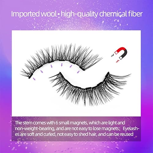 Miniatura 6 de YBLmysh Juego de pestañas magnéticas con delineador de ojos 6 pares de pestañas postizas 3D de aspecto natural con pinzas 6 imanes impermeables