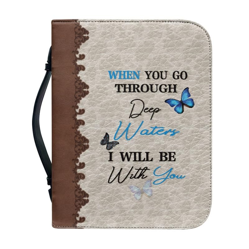 Kuiaobaty Inspired Quotes Bible Book Bag Carrying Case, Blue Morpho Butterfly Zipper PU Leather Books Cover for Novel, Pen Holder,2XL — image 1