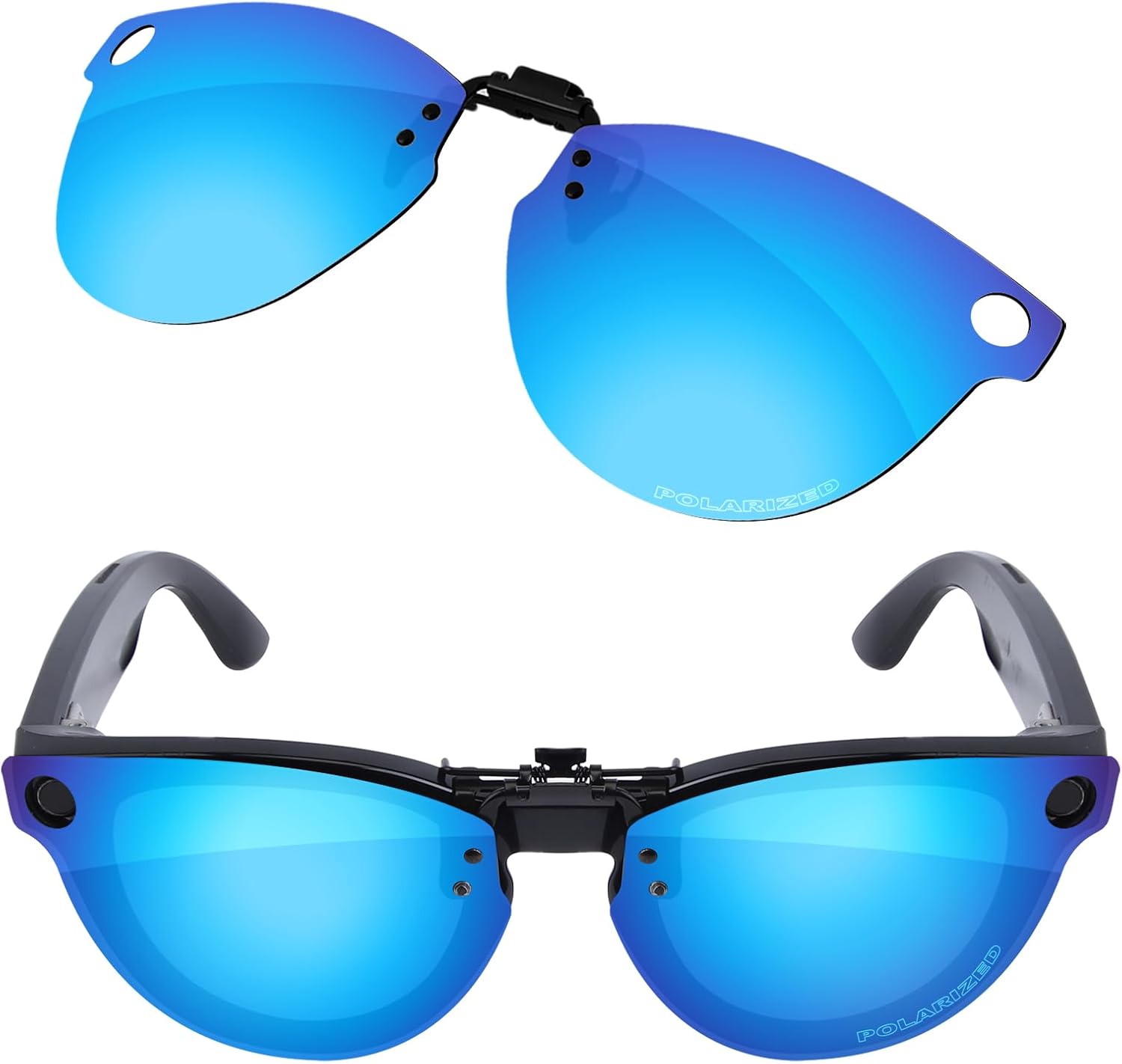 Polarized Flip up Clips for Ray-Ban Meta Headliner RW4009 (Size M 50), Protect Eyes for Men & Women - Solid Black