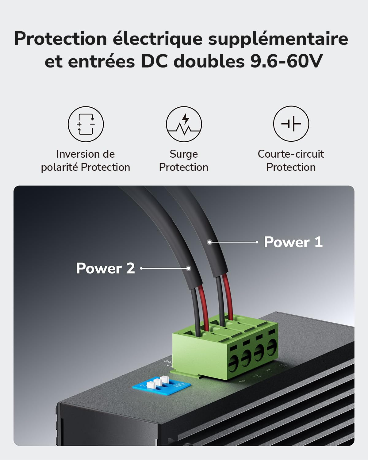 Cudy Switch Industriel 5 Ports Gigabit, Rail DIN IP40, Protection Contre l'inversion de polarité et Contre Les Courts-Circuits, prévention des tempêtes Broadcast, IG1005 | 5 ports GbE robustes, isolation des ports / mode DIP 250 m, Plug & Play, IP40, -40