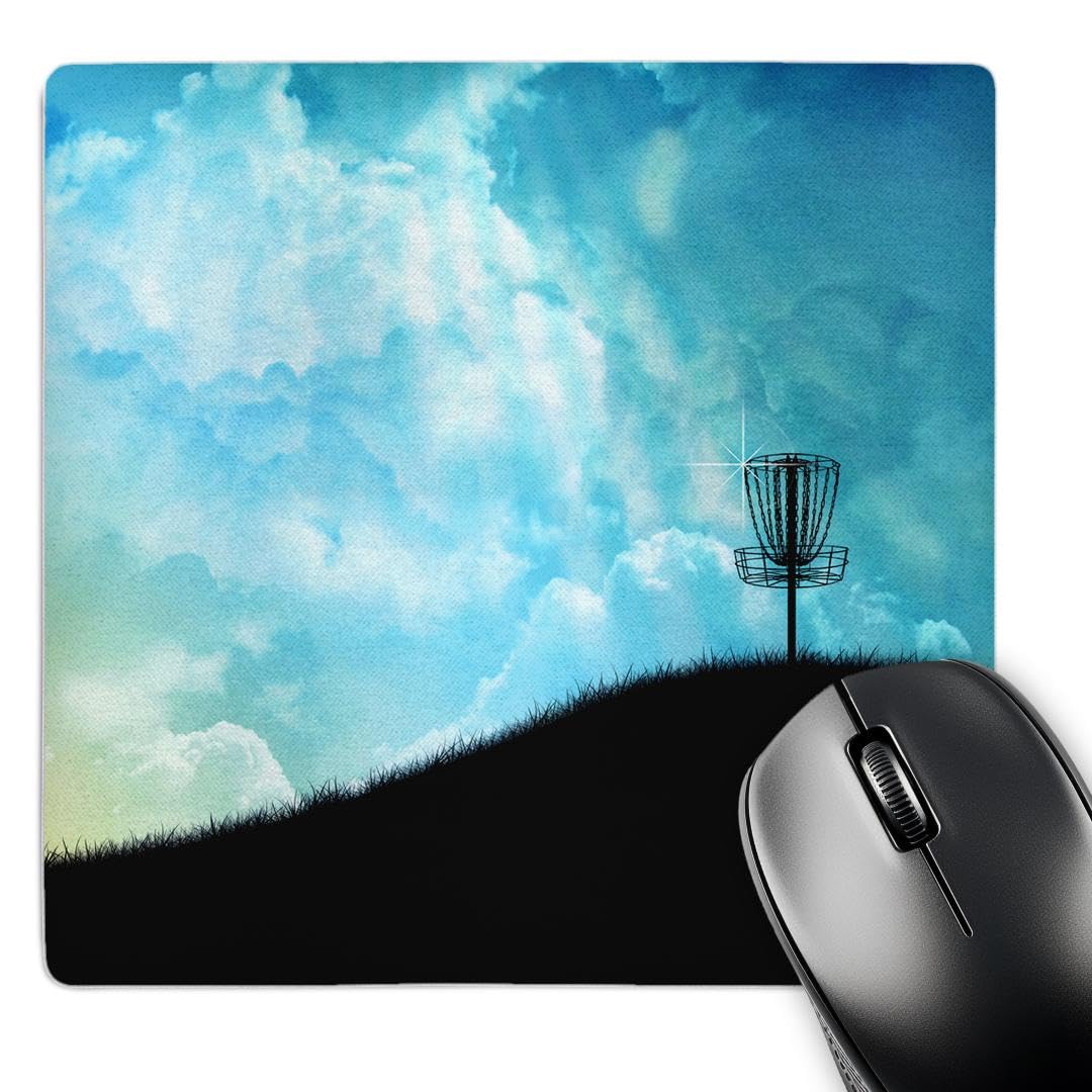 3dRose LLC 8 x 8 x 0.25 Inches Mouse Pad, Basket on A Hill Silhouette of A Frisbee Disc Golf Basket with Chain On Colorful Hill (mp_120327_1)