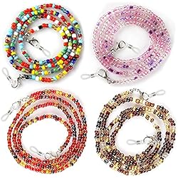 Collar Perlas Bimba Y Lola Zeaye - 4 piezas de cadenas para gafas con cuentas, soporte para correa para gafas, collar, correa para ojos, para hombres, mujeres, niñas, niños, ancianos (Coral Peacock Golden Dawn Red Brown)