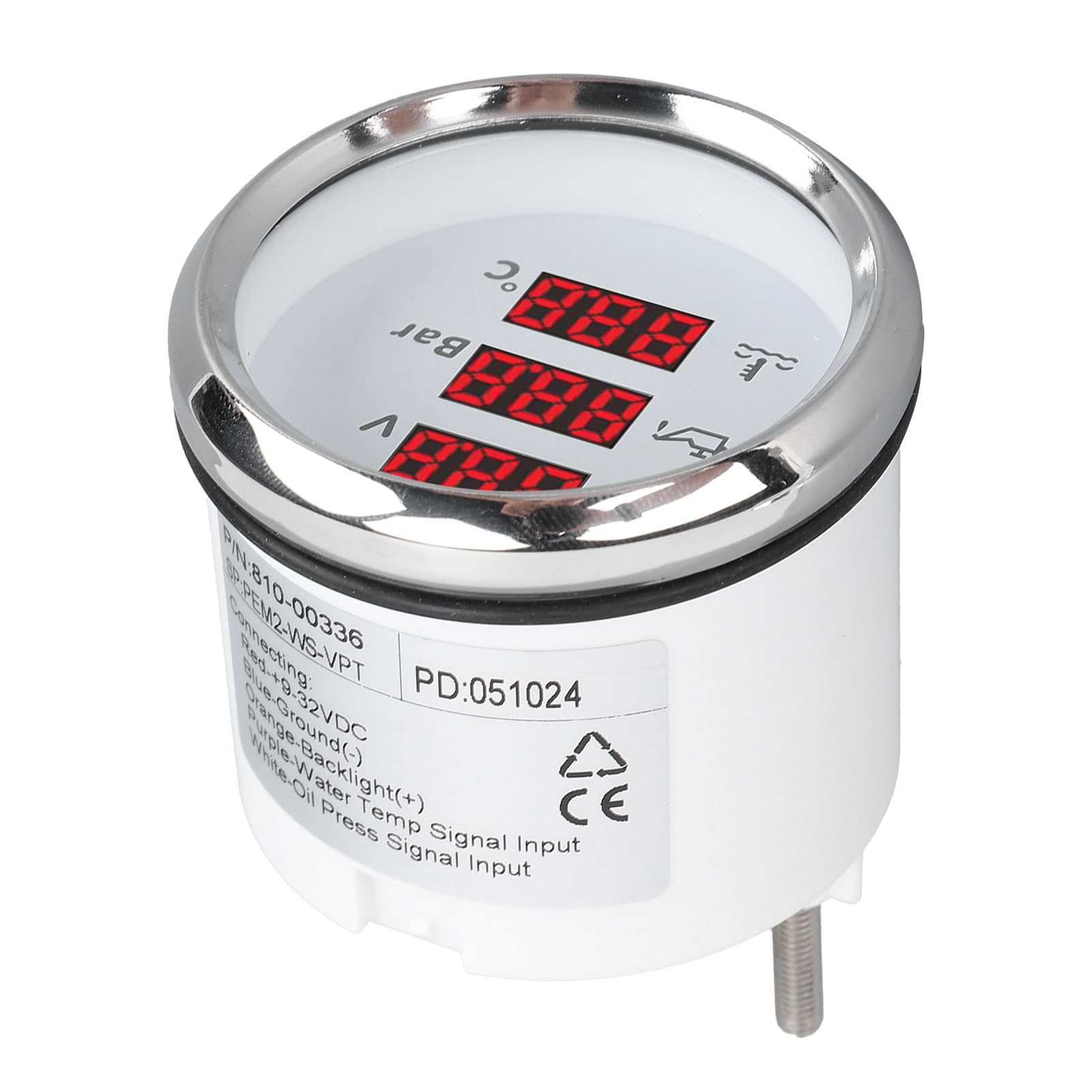 Digital, Medidor de Temperatura de Presión de Aceite de Voltaje de 52 Mm, Retroiluminación Roja, Voltímetro de Presión de Aceite de Temperatura Digital para Barco, Yate, RV, 9 a