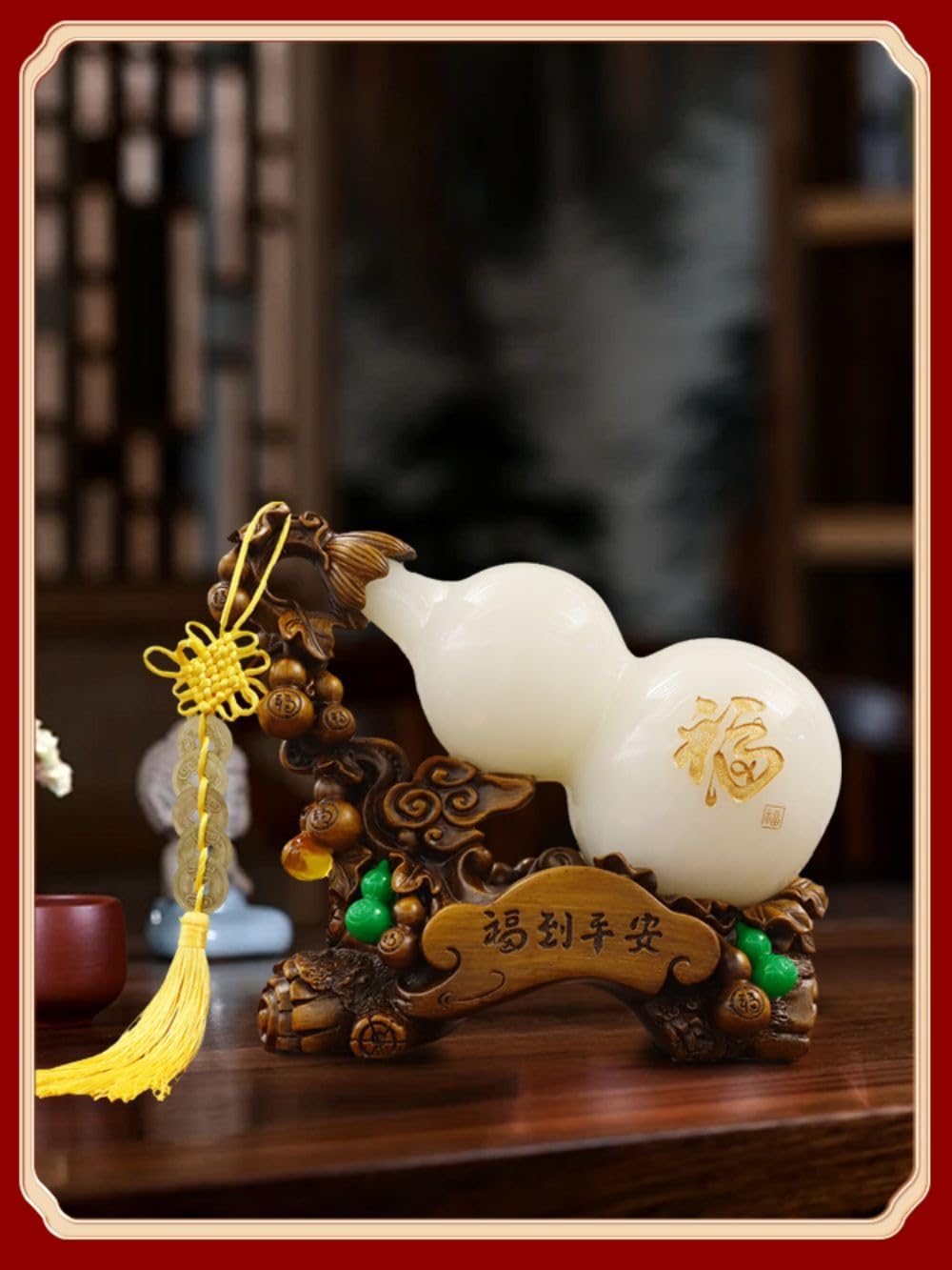 福到平安仿玉五福临门葫芦 Brass Gourd for Feng Shui, Hu Lu/Office Bedroom Ornaments 摆件家居客厅 Living Room Office Bedroom Ornaments 玄关酒柜装饰乔迁开业礼品 - U1059