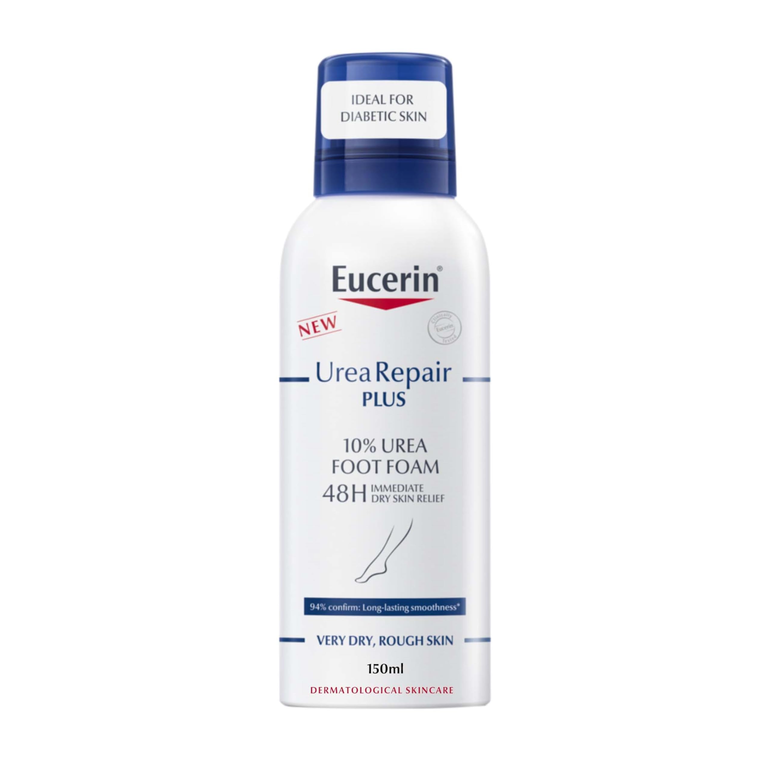 Eucerin UreaRepair Plus 10% Urea Foot Foam with Ceramide, Smoothes Callouses and Thickened Heels, Feet Care for Very Dry Skin, Suitable for Mature & Diabetic Skin, 150ml