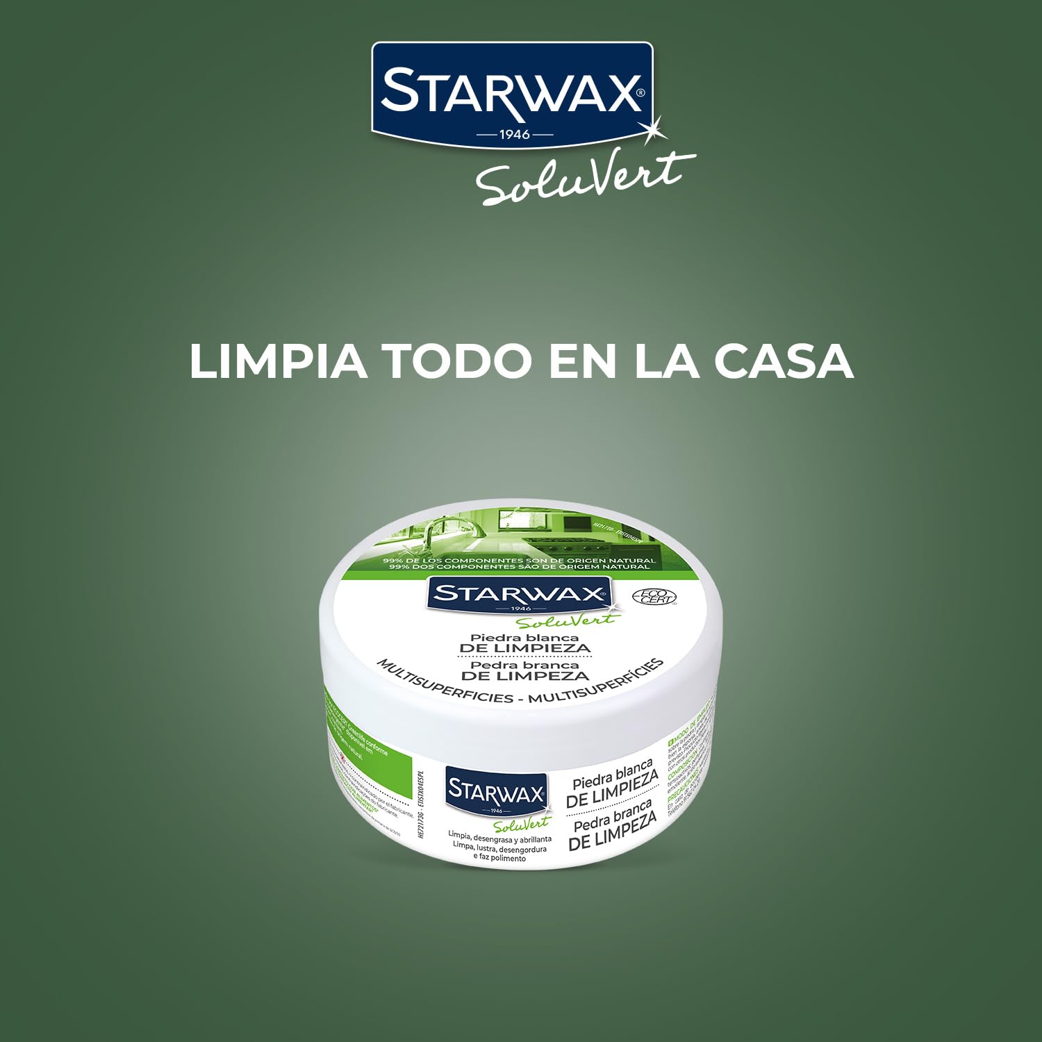 Starwax Piedra blanca de limpieza multiusos - 100 % de origen natural - Limpia, desengrasa y abrillanta