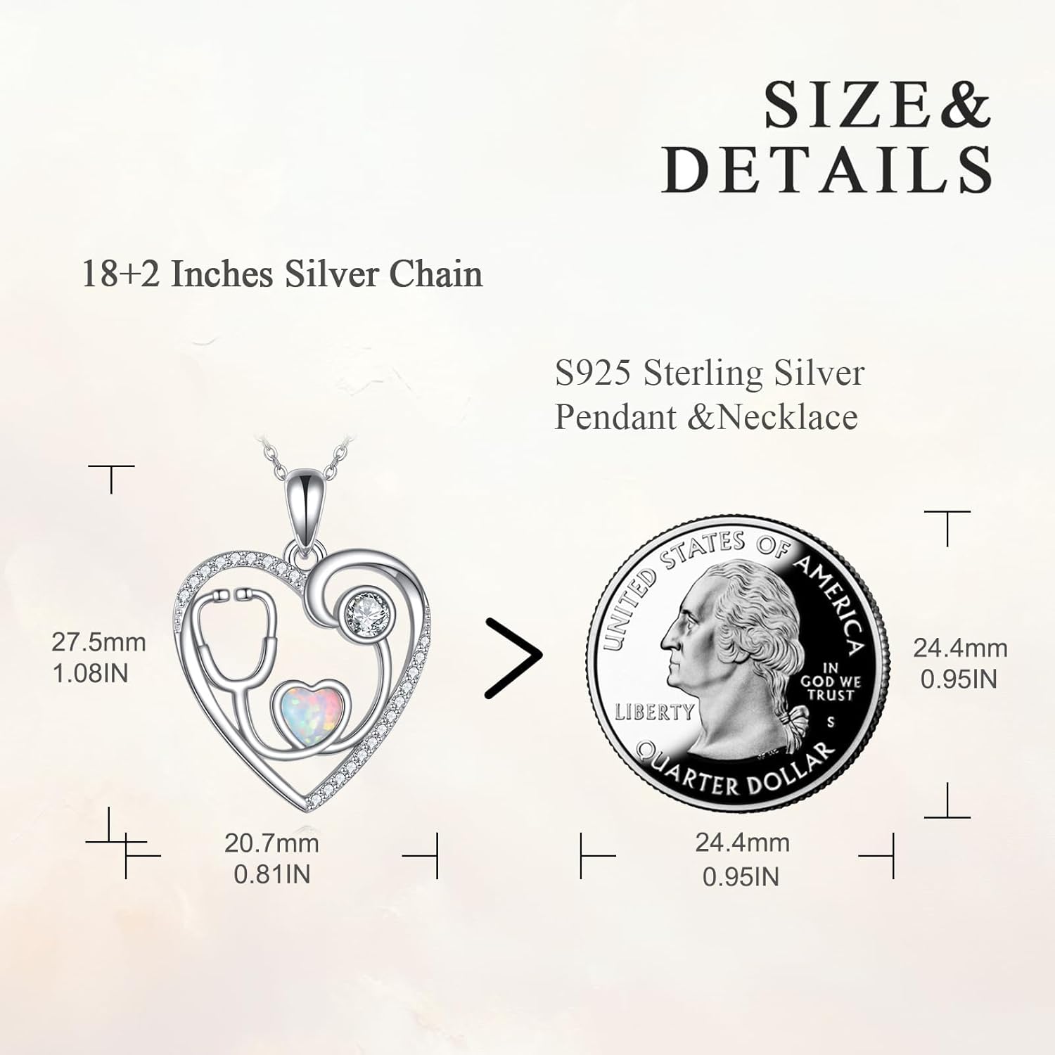 VONALA Stethoscope Necklace 925 Sterling Silver Stethoscope Opal Heart Pendant Graduation Gifts Medical Jewelry for Doctor Nurse Medical Student RN - Image 4
