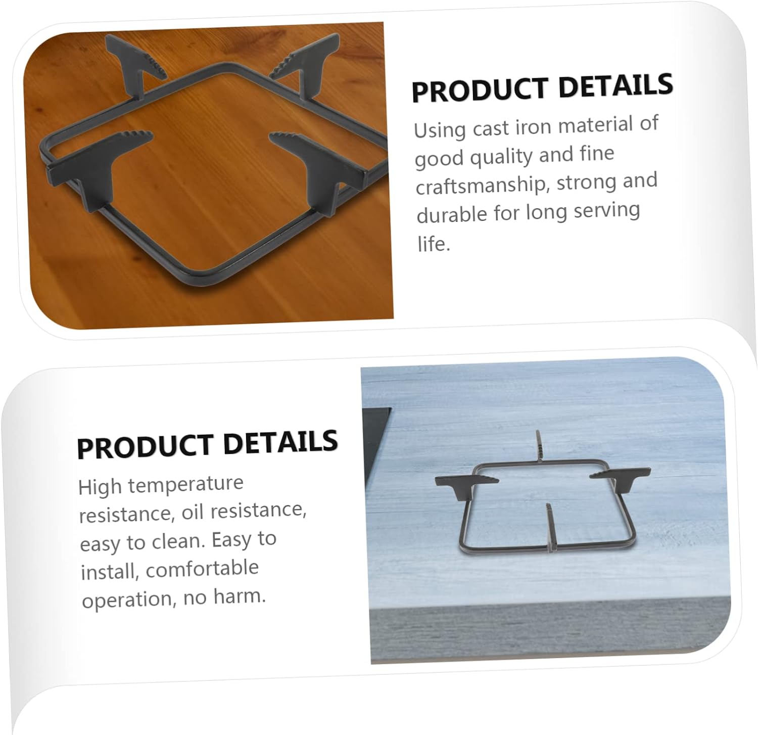 Gas Stove Bracket Square Skid Pot Rack for Kitchen Cast Holder High Temperature Resistant Easy to Clean for Gas Burners and Wok Cooking