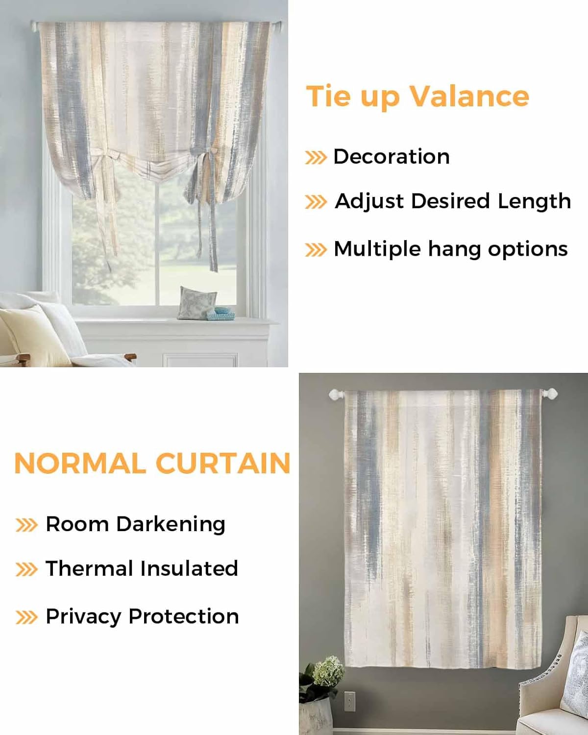 Blackout Tie Up Curtains for Windows Abstract Mottled Color Line Rod Pocket Shade Valances, Retro Geometric Art Adjustable Roll Up Balloon Curtain for Bathroom,Bedroom,Kitchen 1 Panel 34x45in
