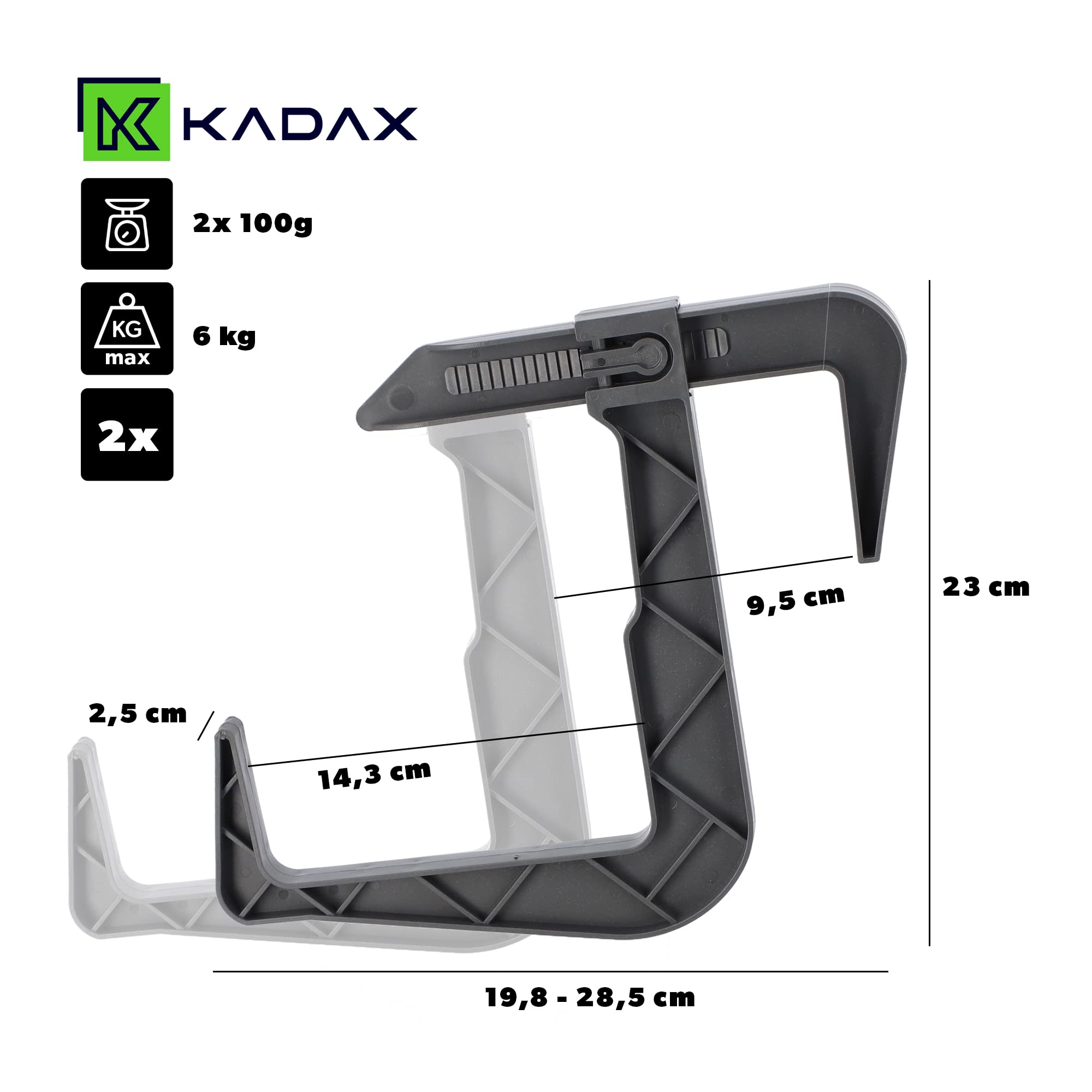 KADAX Soporte para Jardinera de Balcón Sin Taladrar, Ganchos Ajustables, Juego de 2 Unidades (Antracita)