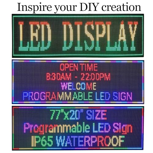 Image of 77 inch x 20 inch Large P10 Outdoor Programmable LED Sign, Full Color Scrolling Message Board, WiFi App Control Digital Signage, IP65 Waterproof High Brightness Electronic Advertising Display for Business, Store, Restaurant, Church