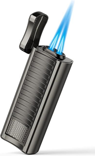 Torch Lighter, Kollea Refillable Butane Lighter, Double Jet Flame Lighter with Punch and Cigar Stand, Cool Idea Gift for Men (Butane Gas Not Included)