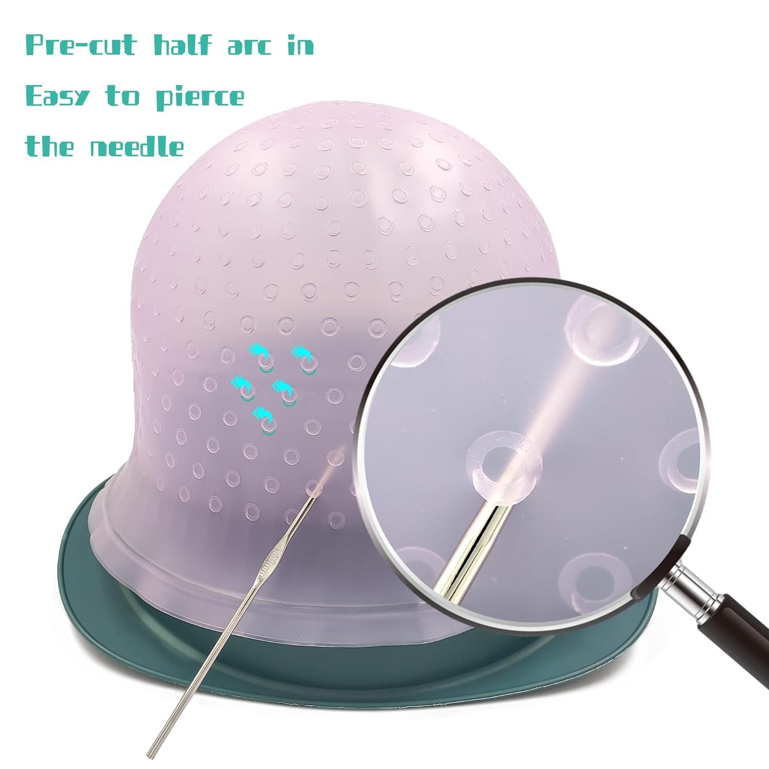 NYAMAH SALES Silicone Highlight Hair Cap with Needle Professional Reusable Highlighting Poked Hole Cap with 2 in 1 Brush, Hair Colour brush and Hair Dye Curved Dish   - Multi Color. - Image 6 thumbnail