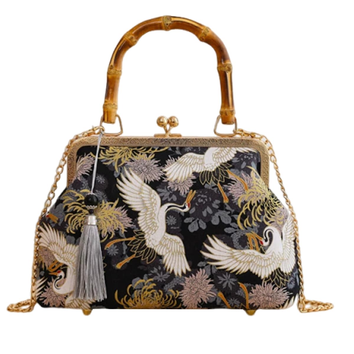 Bamboo Top-Handle Handbag Women's Shoulder Crossbody Bag for Women (black)