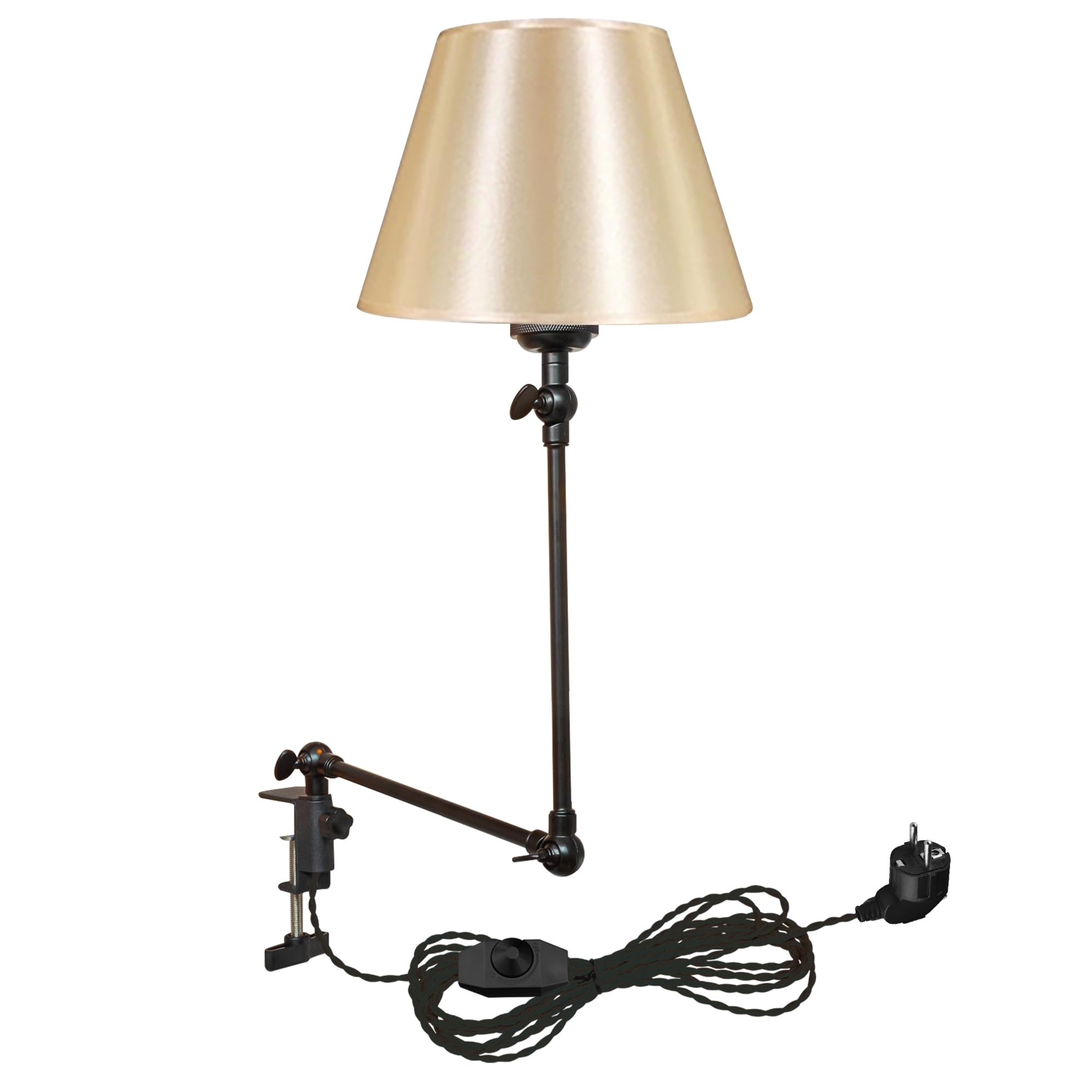 Klemmleuchte Einstellbar, Leselampe mit 2,5 m Kabel und Rosa Stoff-Lampenschirm, Dimmbar Nachttischlampe,Augenpflege Schreibtischlampe für Büro Heimgebrauch, E27 Lampenhalterung-TD0642
