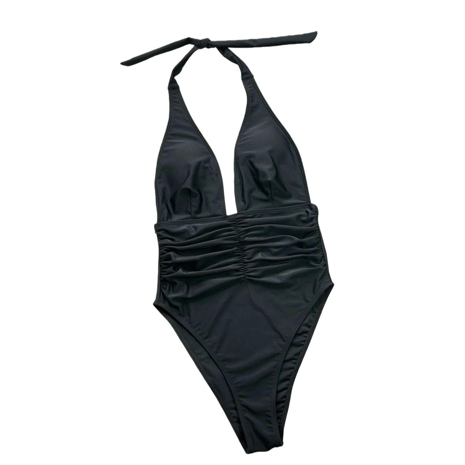 bañador Mujeres Negro Blanco Una Pieza – Deep V Halter Traje De Baño Sin Espalda-b801black-s
