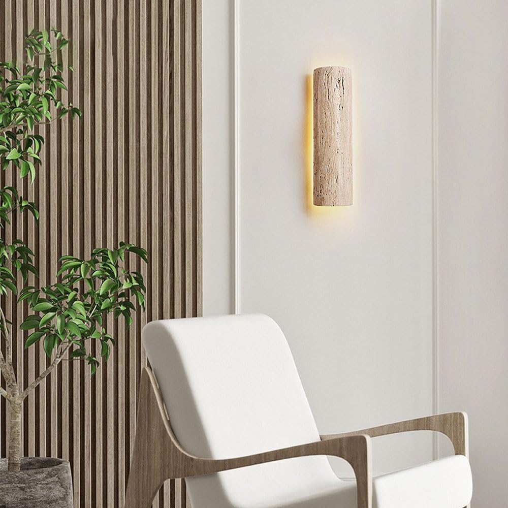 Jadssox Wandleuchte im Wabi-Sabi-Stil, LED-Wandleuchte, Naturstein-Wandlampe, gelbe Travertin-Wandleuchter, Beleuchtungskörper, Kunstdekor, Wandlampen für Schlafzimmer, Wohnzimmer, Restaurant